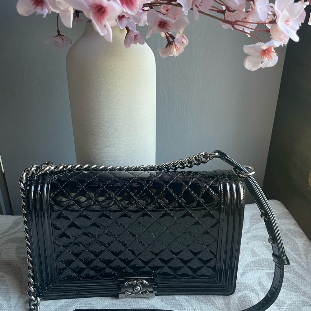 Chanel Black Patent leather boy bag